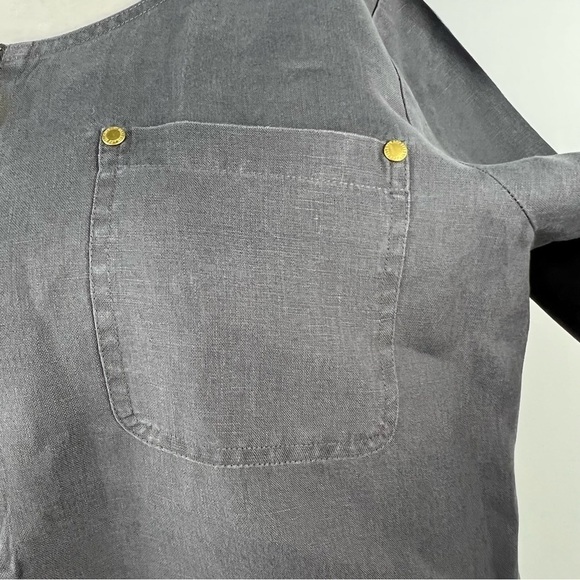 ellen TRACY LINEN SHORT SLEEVED BLOUSE WITH GOLD ACCENT - Picture 10 of 14